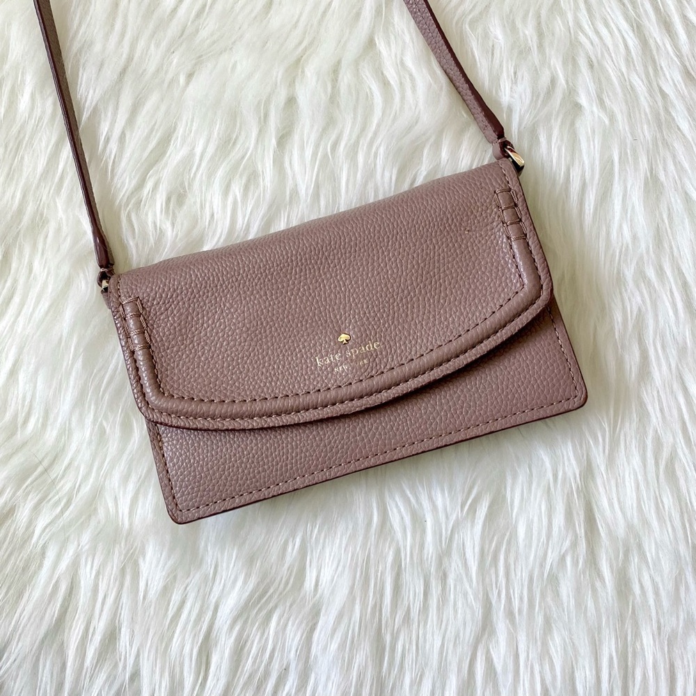 Kate Spade Taupe Leather Wallet Crossbody Purse